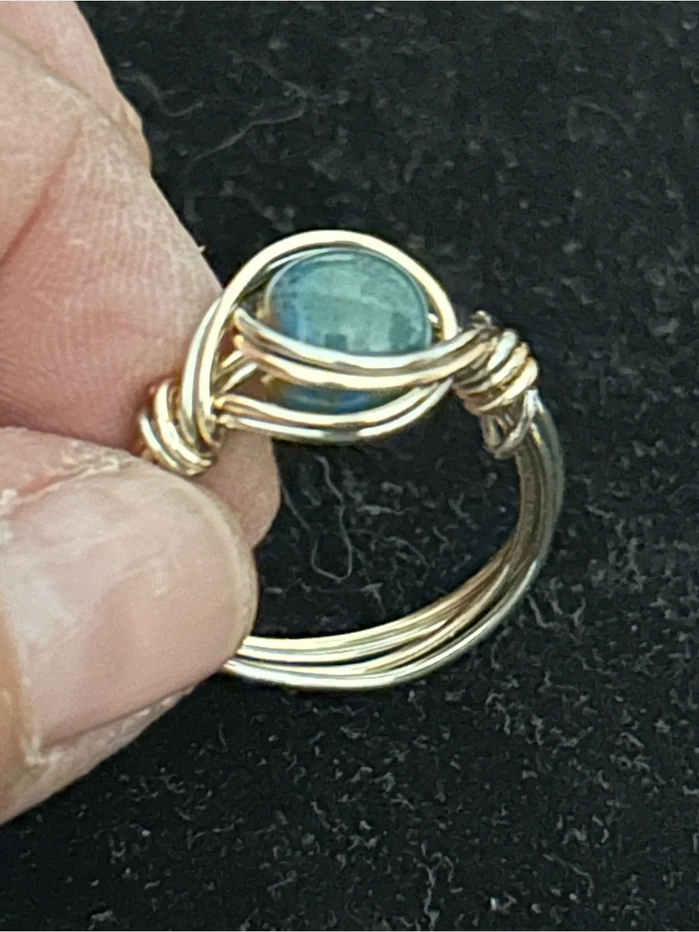 Wire-Wrapped Ring with Blue green  Stone 7.5